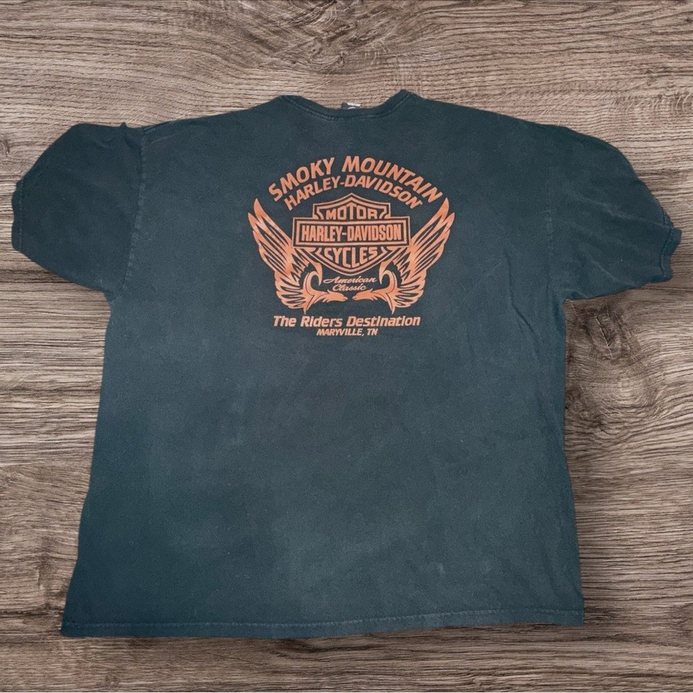 VTG Y2K Harley-Davidson Razor Blade Graphic Tee XL Faded Smoky‎ Mountain Back - Picture 7 of 8